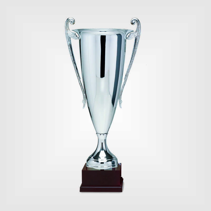 Coppa trofeo in metallo argentato e legno con manici - Merini